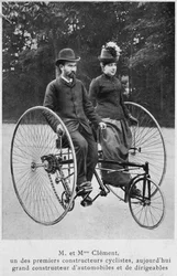 Adolphe Clement und seine Frau auf einem Dreirad